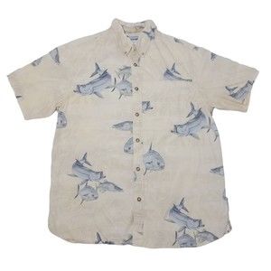 Columbia Men's Medium Shirt Button Up Shirt Sleeve River‎ Lodge Fish Vented